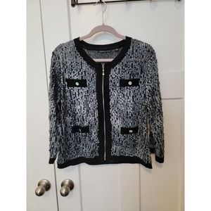 Michael Simon Sheer Black Jacket, Gray & White Sequins & Rhinestones XL, Holiday